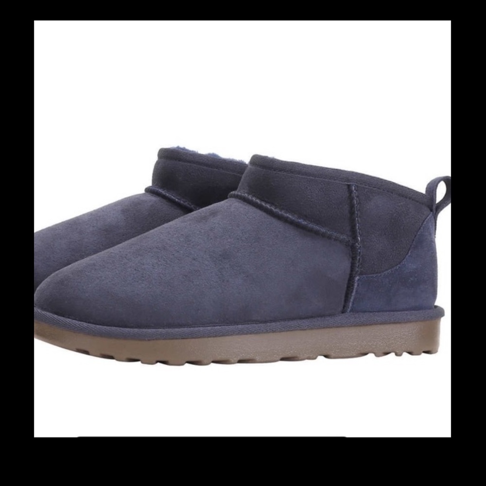 KS Ultra Mini Shearling Boot Blue slip on Fur Suede Ankle Booties NWT in box - Picture 1 of 4